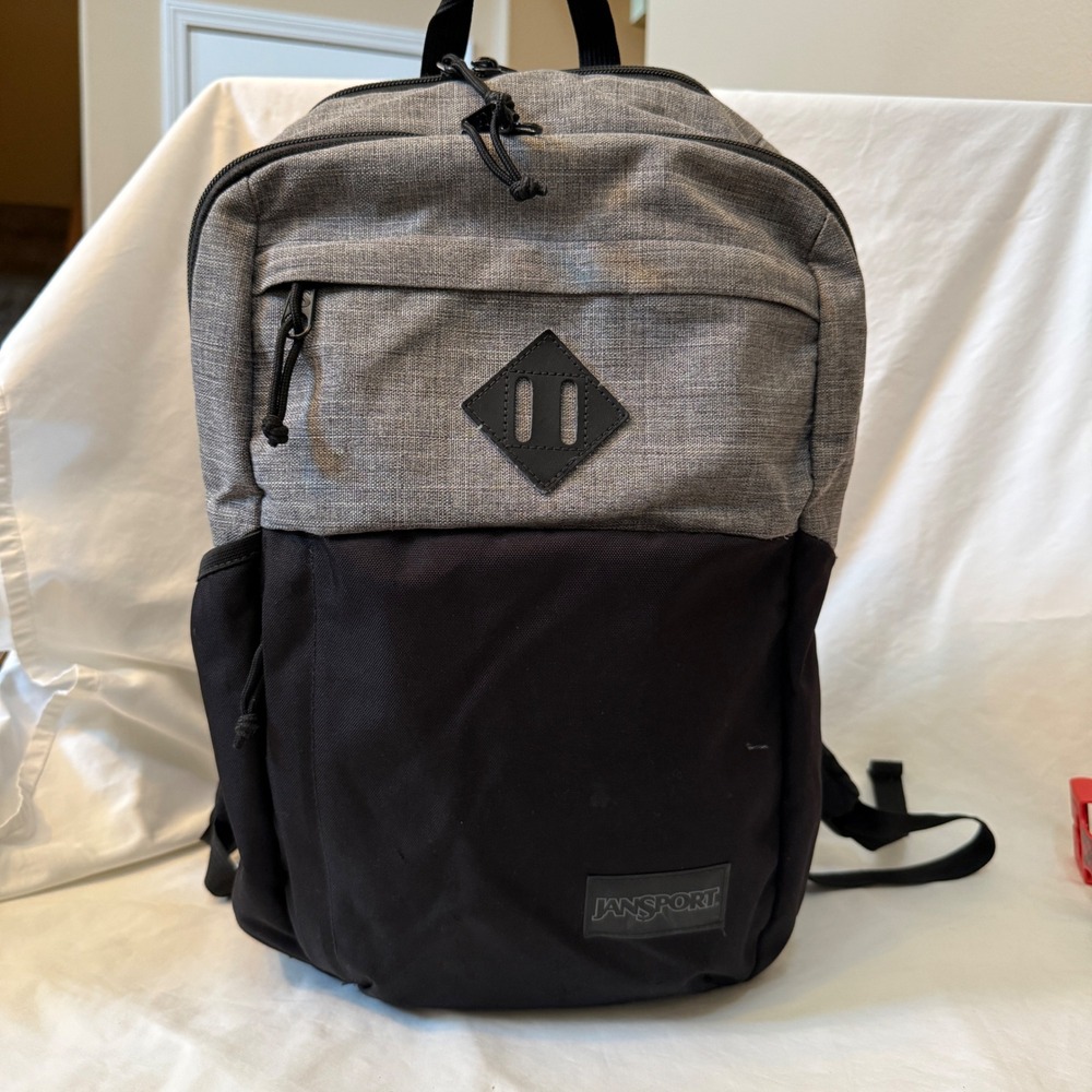 JanSport Backpack Two Tone Gray Black School Travel Bag Dual Compartment